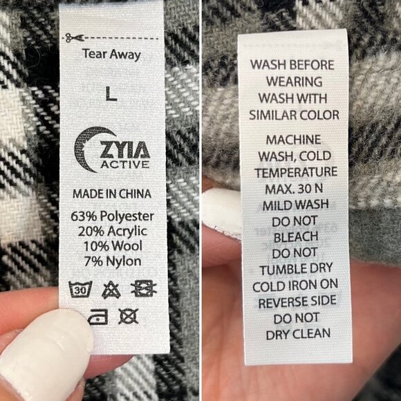 Zyia Gray Sierra Route Flannel shirt Size L wool blend button down plaid shacket - Picture 7 of 7